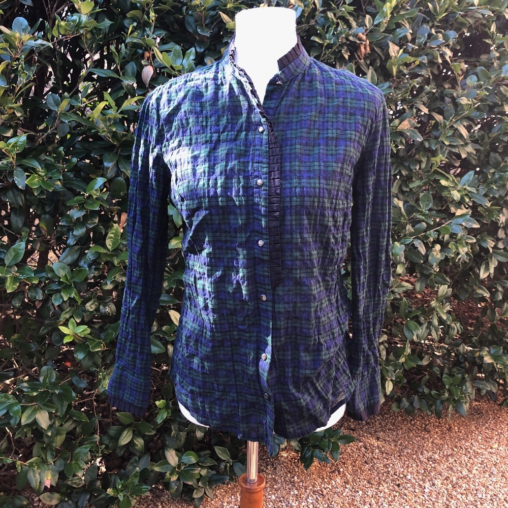 J. Mclaughlin Ria Plaid Blouse Euc